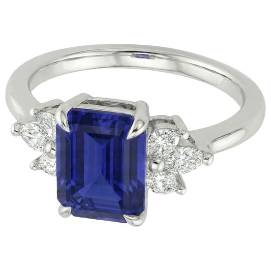 Emerald Sri Lankan Sapphire Natural Earth Mined Diamond ( Not Lab Grown ) Engagement Ring 2.50 Carats