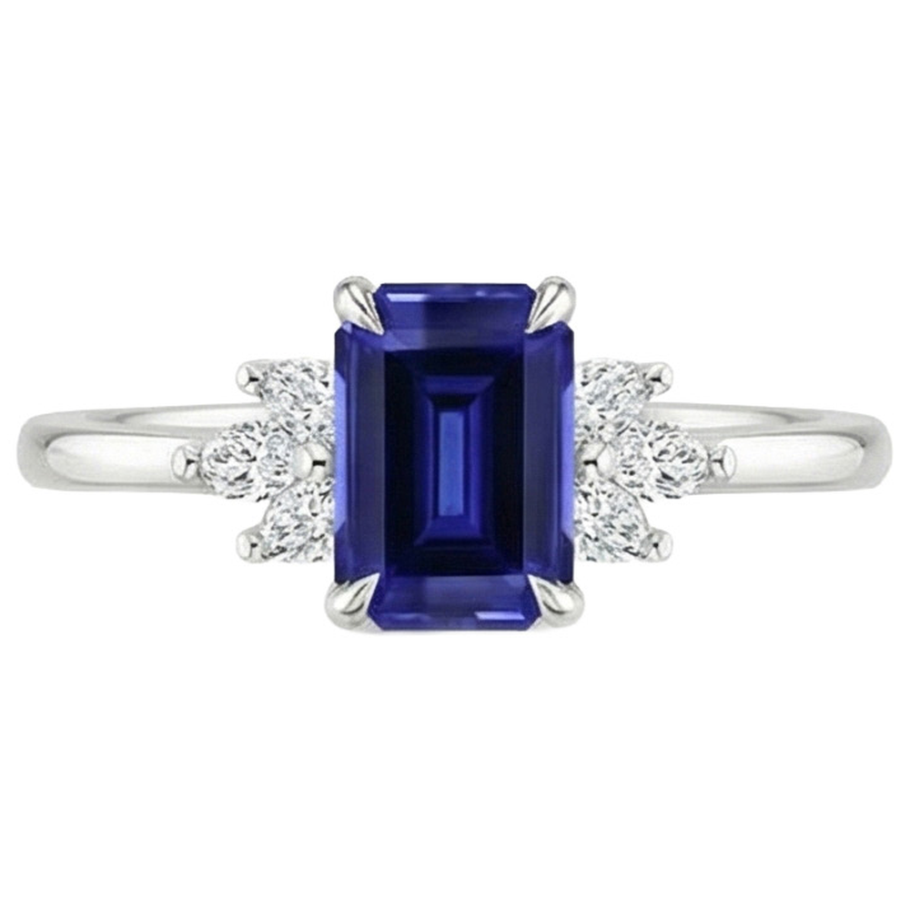 Emerald Sri Lankan Sapphire Natural Earth Mined Diamond ( Not Lab Grown ) Engagement Ring 2.50 Carats