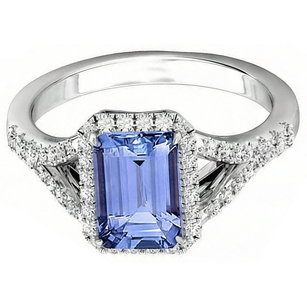 natural round tanzanite 4.10ct ring close up detail