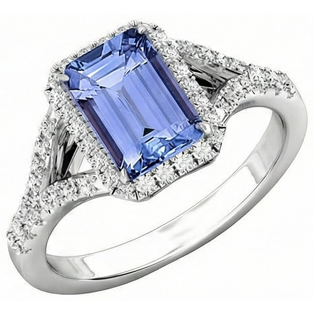 natural round tanzanite 4.10ct ring top view