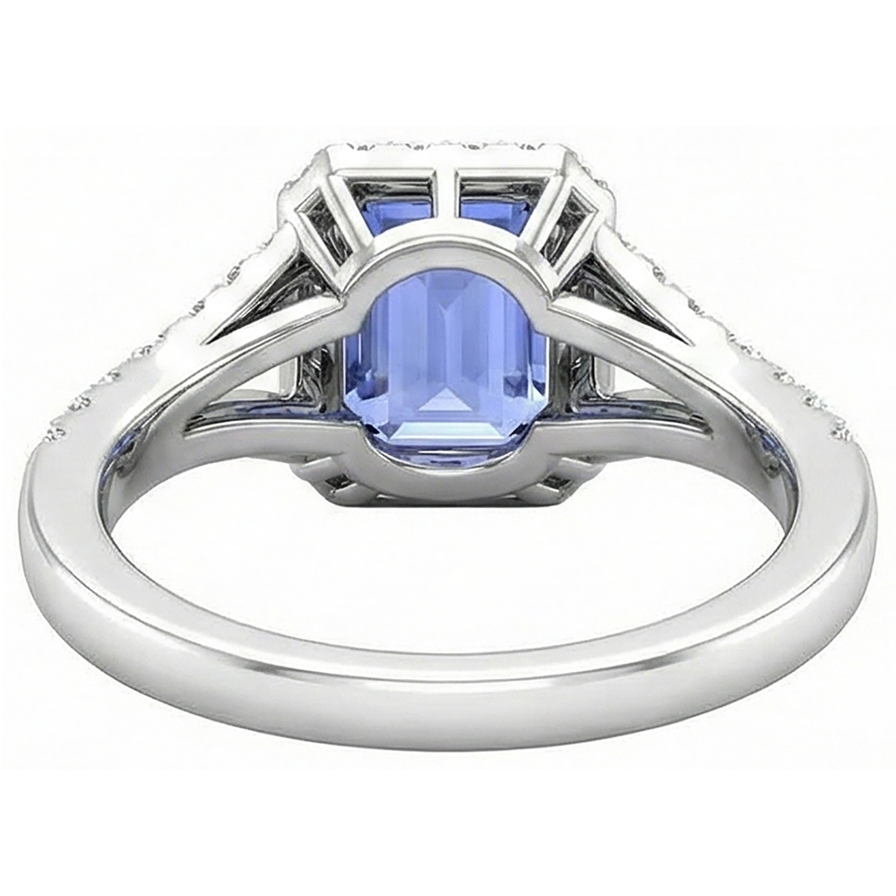 natural round tanzanite 4.10ct ring on white background