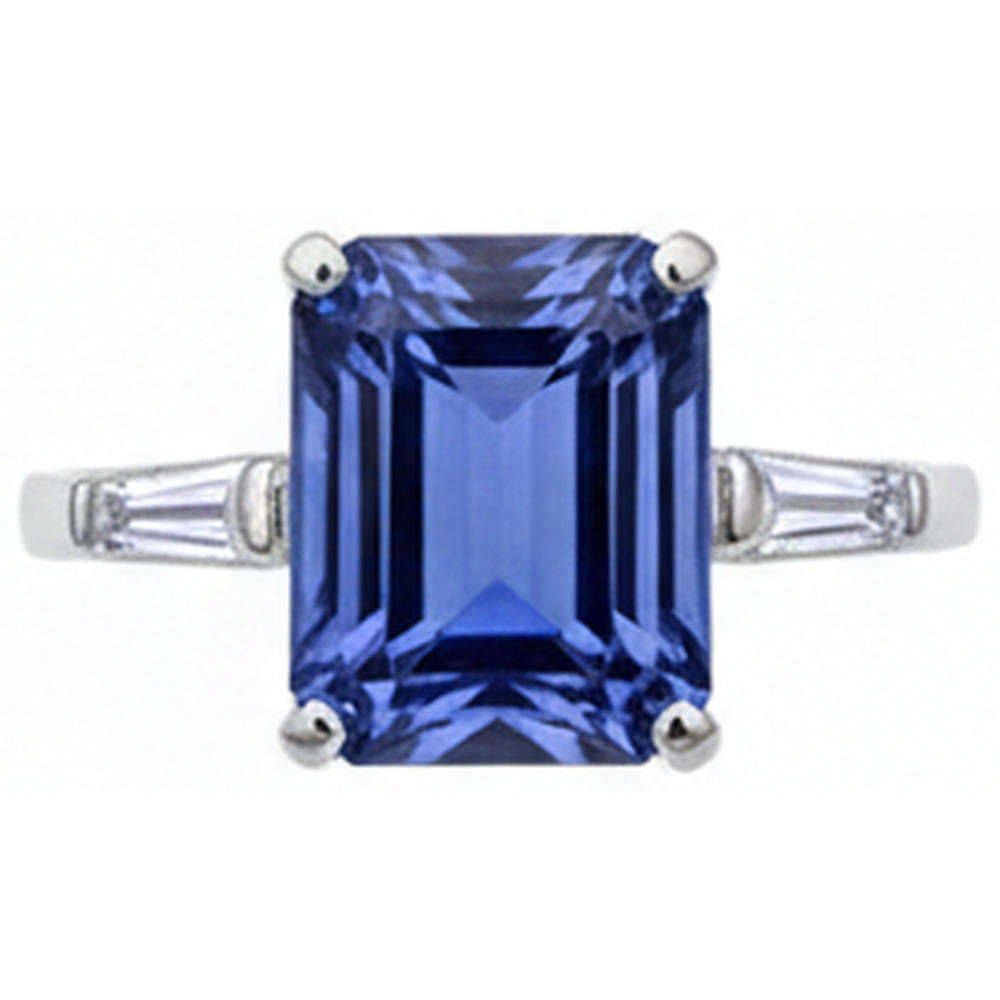 Emerald Tanzanite & Baguette Natural Earth Mined Diamond ( Not Lab Grown )  Ring 12.12 Carats White Gold 14K