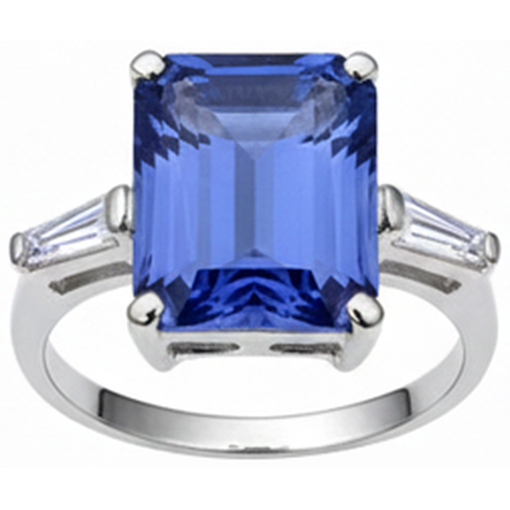 Emerald Tanzanite & Baguette Natural Earth Mined Diamond ( Not Lab Grown )  Ring 12.12 Carats White Gold 14K