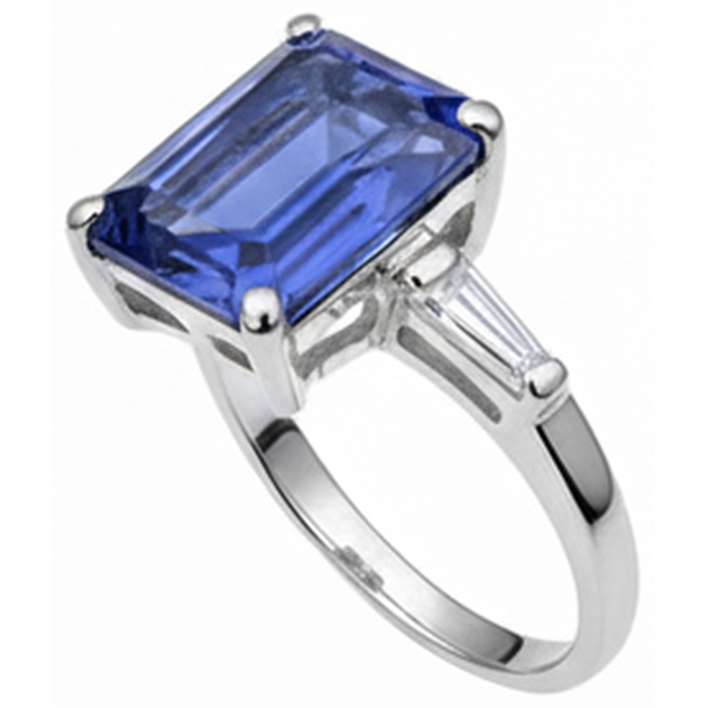Emerald Tanzanite & Baguette Natural Earth Mined Diamond ( Not Lab Grown )  Ring 12.12 Carats White Gold 14K