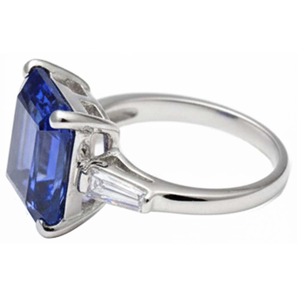 Emerald Tanzanite & Baguette Natural Earth Mined Diamond ( Not Lab Grown )  Ring 12.12 Carats White Gold 14K