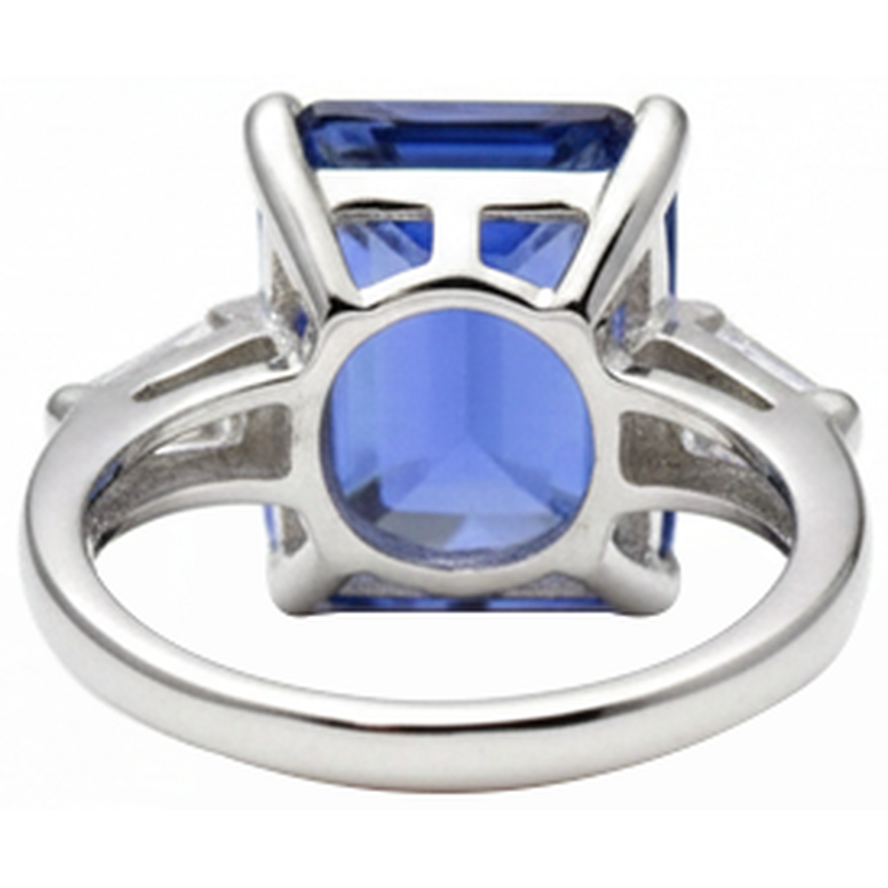 Emerald Tanzanite & Baguette Natural Earth Mined Diamond ( Not Lab Grown )  Ring 12.12 Carats White Gold 14K