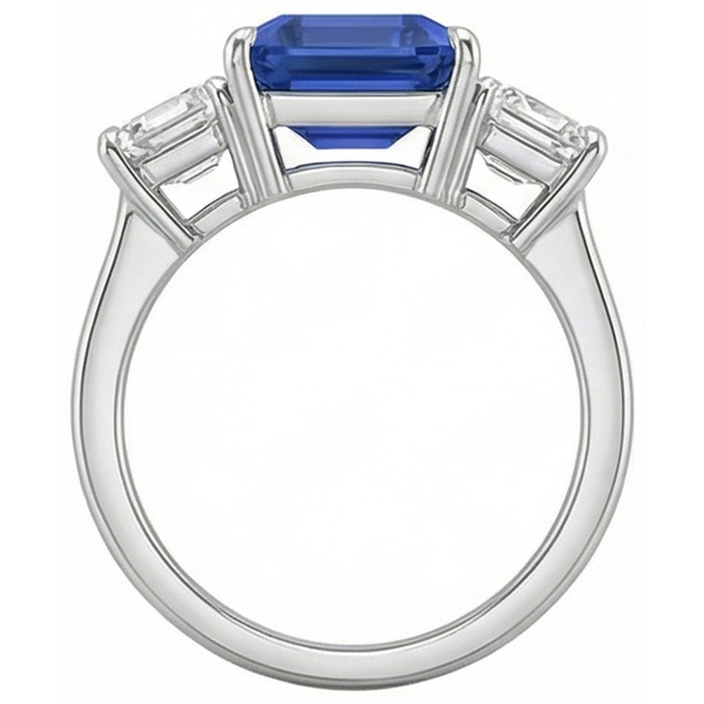 Emerald Three Stone Blue Sapphire Ring 3 Carats Gold Jewelry