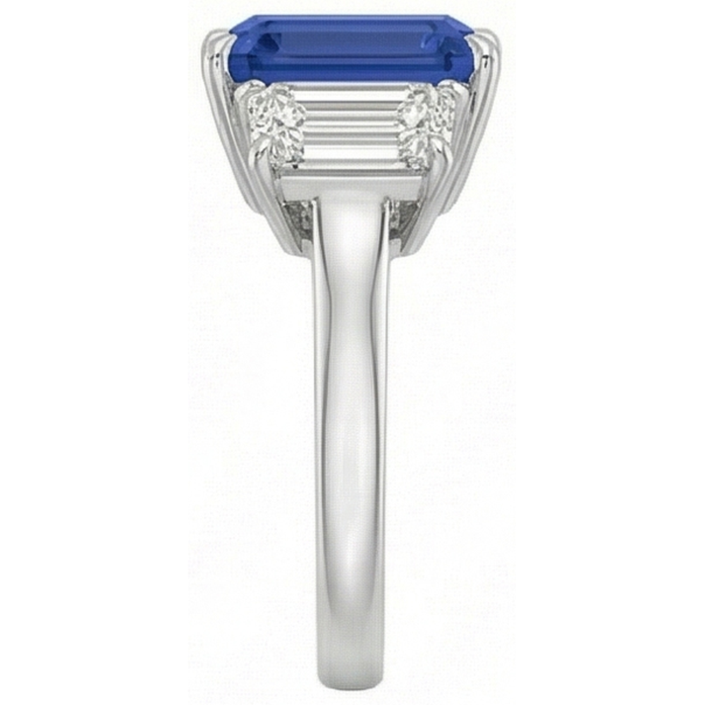 Emerald Three Stone Blue Sapphire Ring 3 Carats Gold Jewelry