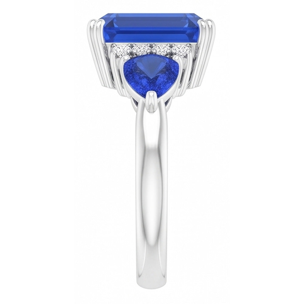 Emerald Three Stone Blue Sapphire Ring & Natural Earth Mined Diamond ( Not Lab Grown )s 3 Carats