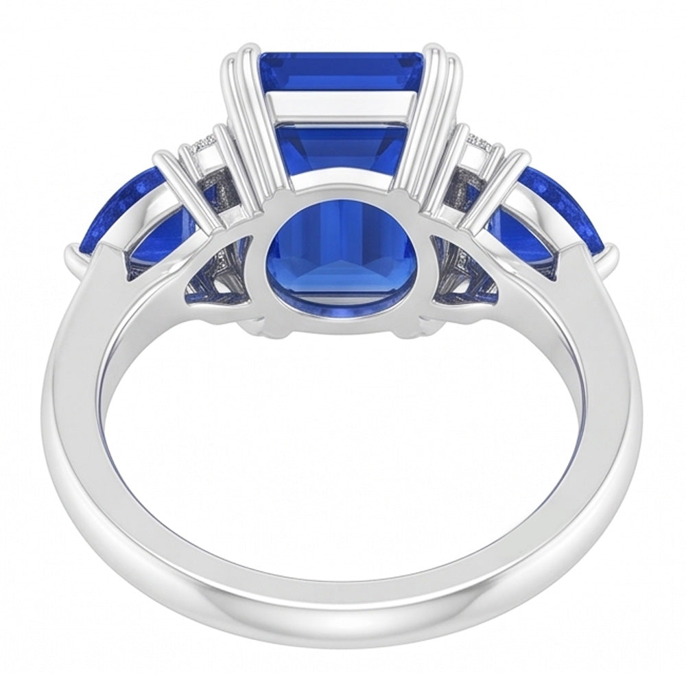 Emerald Three Stone Blue Sapphire Ring & Natural Earth Mined Diamond ( Not Lab Grown )s 3 Carats