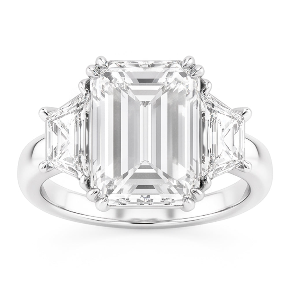 Emerald Trapezoid Big Real Natural Earth Mined Diamond ( Not Lab Grown ) Three Stone Ring 9 Carats