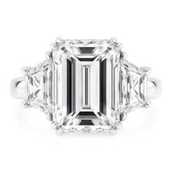 Emerald Trapezoid Big Real Natural Earth Mined Diamond ( Not Lab Grown ) Three Stone Ring 9 Carats