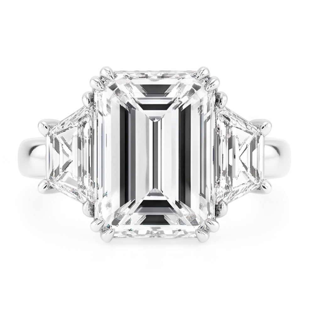 Emerald Trapezoid Big Real Natural Earth Mined Diamond ( Not Lab Grown ) Three Stone Ring 9 Carats