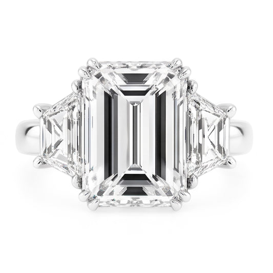 Emerald Trapezoid Big Real Natural Earth Mined Diamond ( Not Lab Grown ) Three Stone Ring 9 Carats