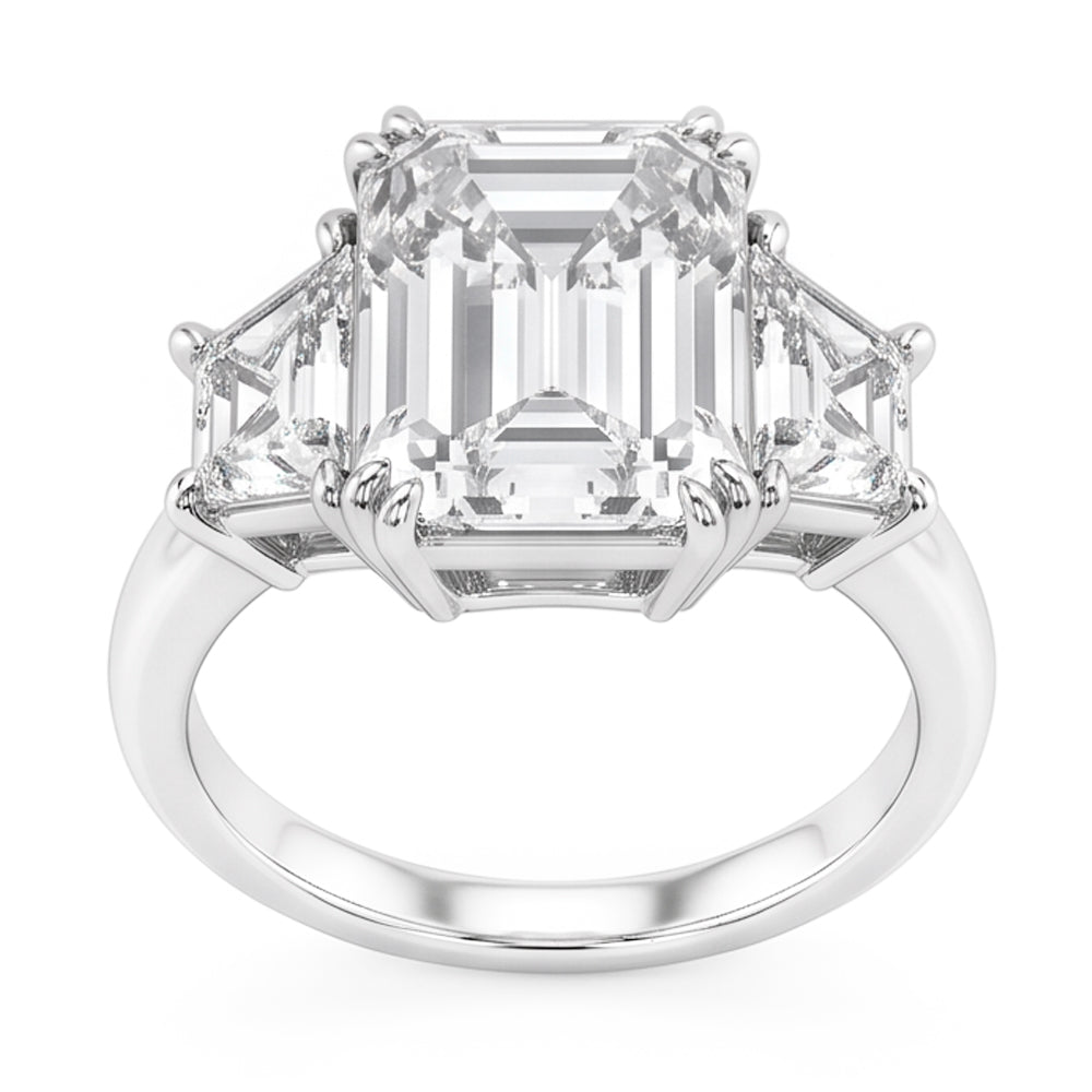 Emerald Trapezoid Big Real Natural Earth Mined Diamond ( Not Lab Grown ) Three Stone Ring 9 Carats