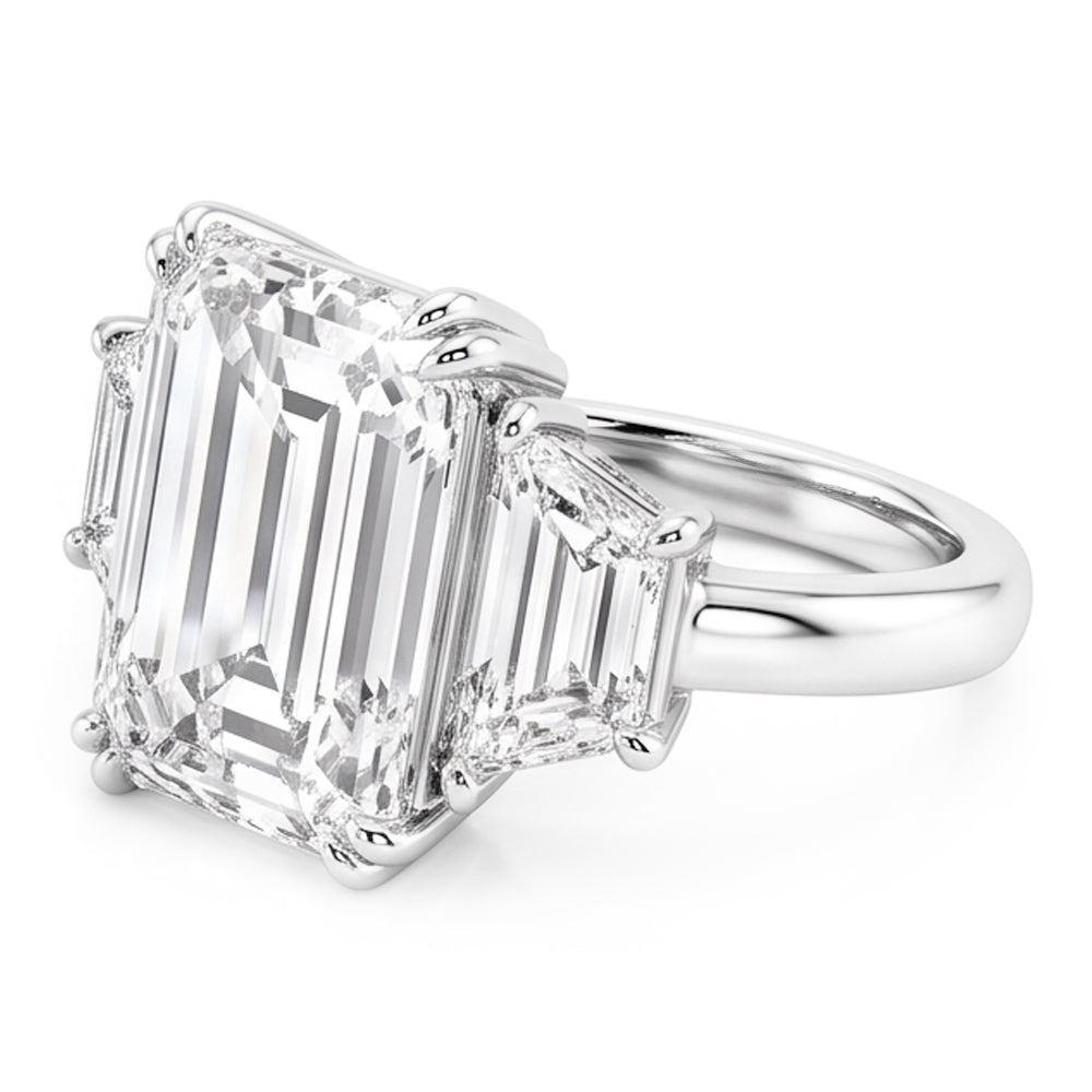 Emerald Trapezoid Big Real Natural Earth Mined Diamond ( Not Lab Grown ) Three Stone Ring 9 Carats