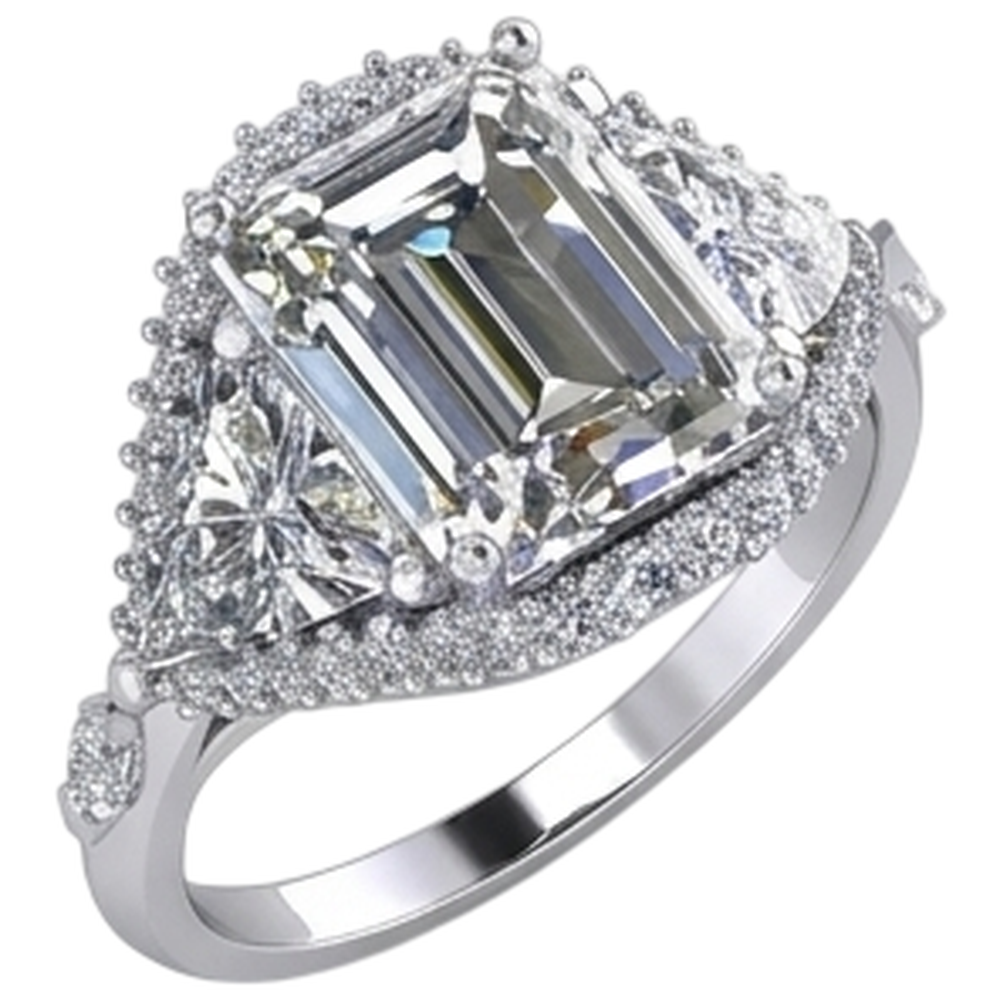 Emerald Trillion Natural Earth Mined Diamond ( Not Lab Grown ) Engagement Ring 3.95 Carats Brilliant Cut