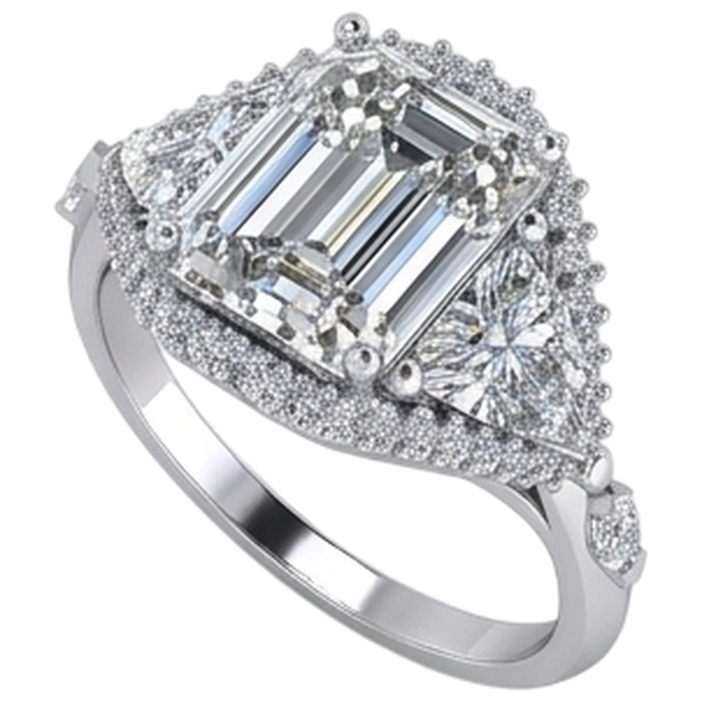 Emerald Trillion Natural Earth Mined Diamond ( Not Lab Grown ) Engagement Ring 3.95 Carats Brilliant Cut