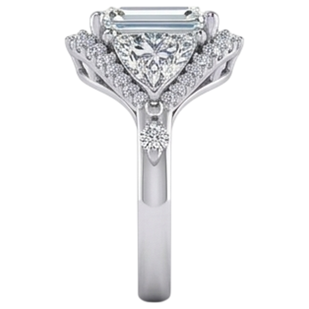 Emerald Trillion Natural Earth Mined Diamond ( Not Lab Grown ) Engagement Ring 3.95 Carats Brilliant Cut
