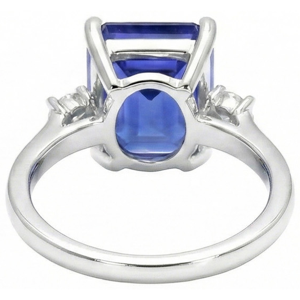 Emerald & Round Cut 3 Ct Ceylon Sapphire Natural Earth Mined Diamond ( Not Lab Grown ) s Ring White Gold 14K