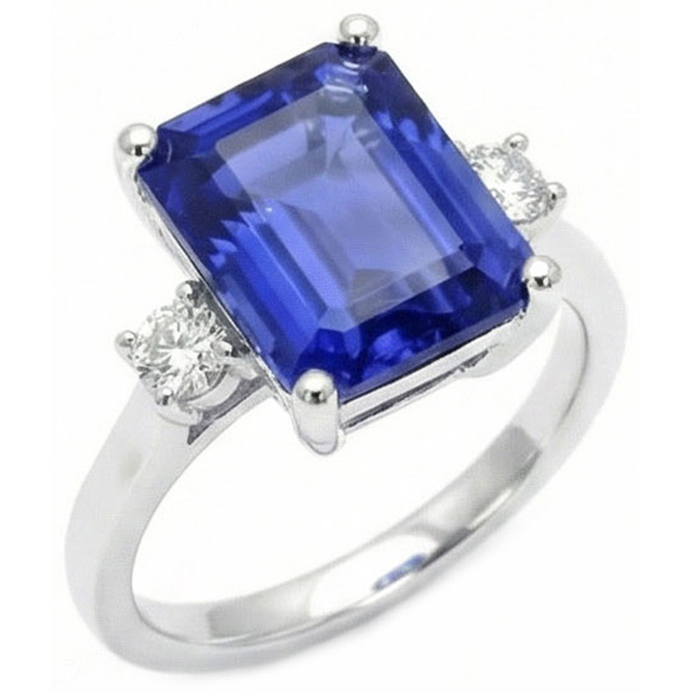 Emerald & Round Cut 3 Ct Ceylon Sapphire Natural Earth Mined Diamond ( Not Lab Grown ) s Ring White Gold 14K