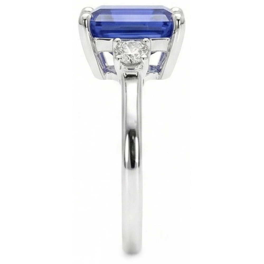 Emerald & Round Cut 3 Ct Ceylon Sapphire Natural Earth Mined Diamond ( Not Lab Grown ) s Ring White Gold 14K