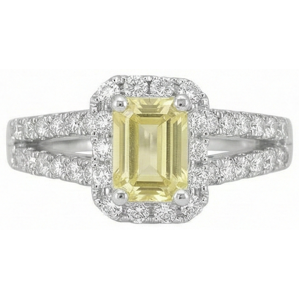 Emerald & Round Cut 4 Ct Yellow Sapphire Natural Earth Mined Diamond ( Not Lab Grown ) s Ring White Gold 14K