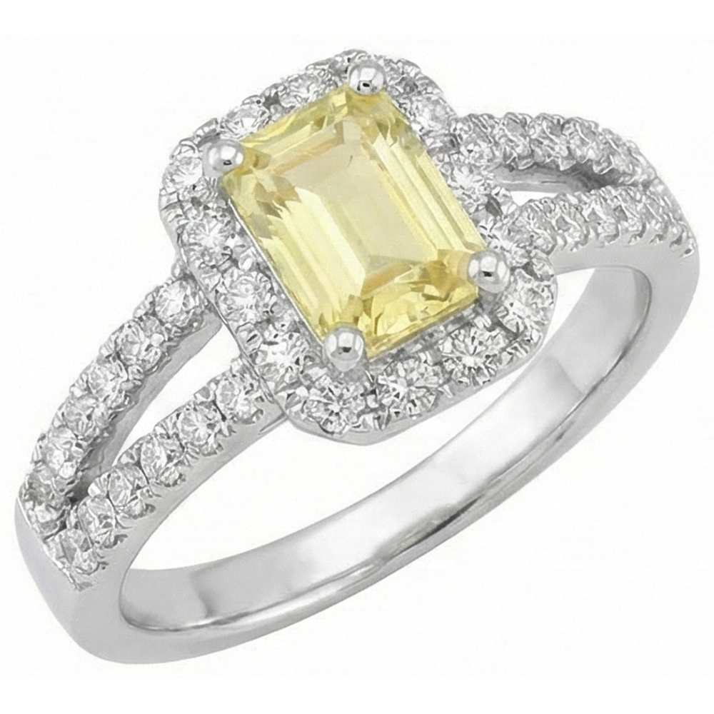 Emerald & Round Cut 4 Ct Yellow Sapphire Natural Earth Mined Diamond ( Not Lab Grown ) s Ring White Gold 14K