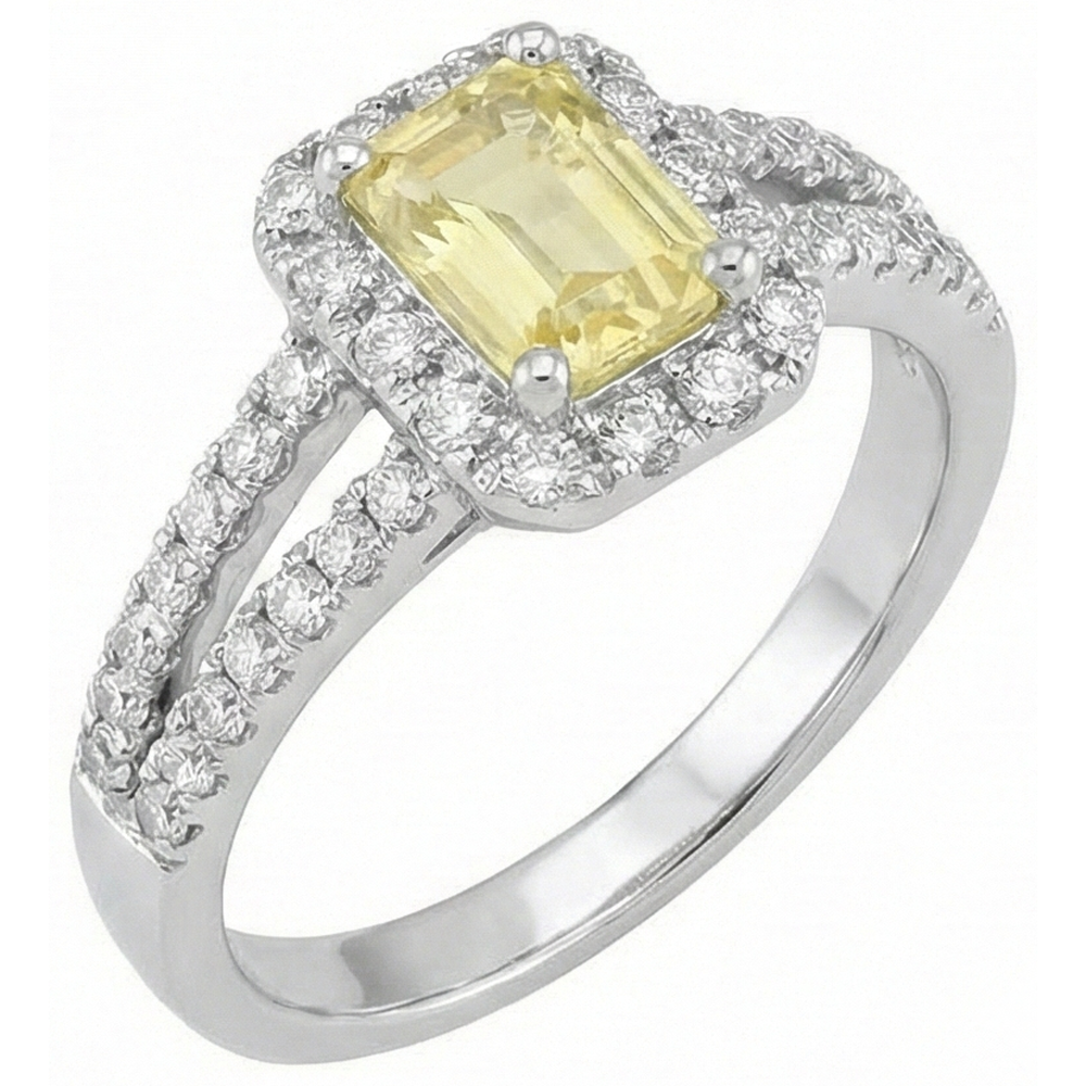 Emerald & Round Cut 4 Ct Yellow Sapphire Natural Earth Mined Diamond ( Not Lab Grown ) s Ring White Gold 14K