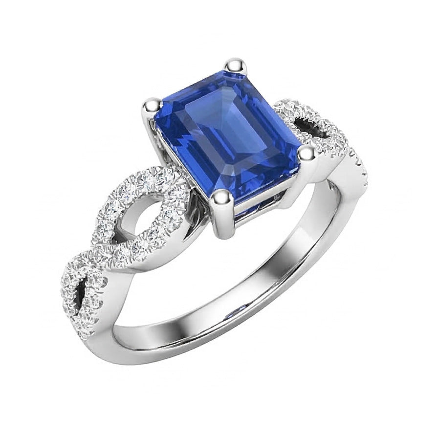 Emerald & Round Natural Earth Mined Diamond ( Not Lab Grown ) Ring Infinity Style Ceylon Sapphire 3 Carats