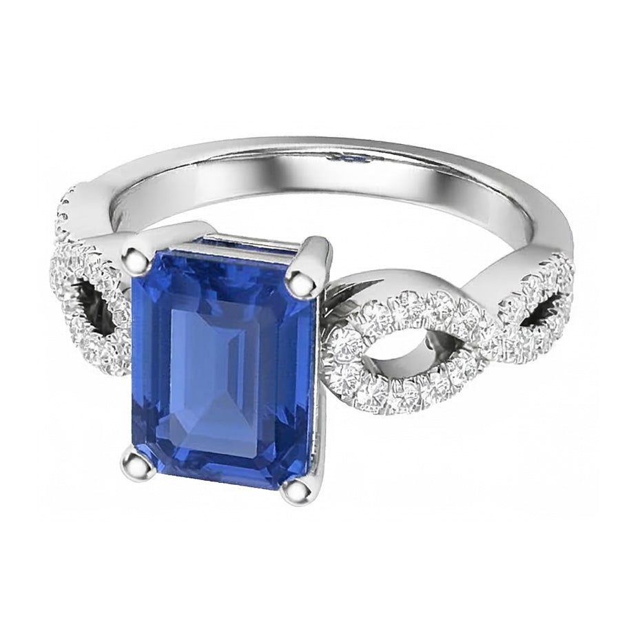 Emerald & Round Natural Earth Mined Diamond ( Not Lab Grown ) Ring Infinity Style Ceylon Sapphire 3 Carats