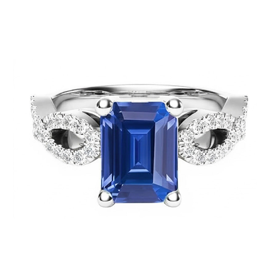 Emerald & Round Natural Earth Mined Diamond ( Not Lab Grown ) Ring Infinity Style Ceylon Sapphire 3 Carats
