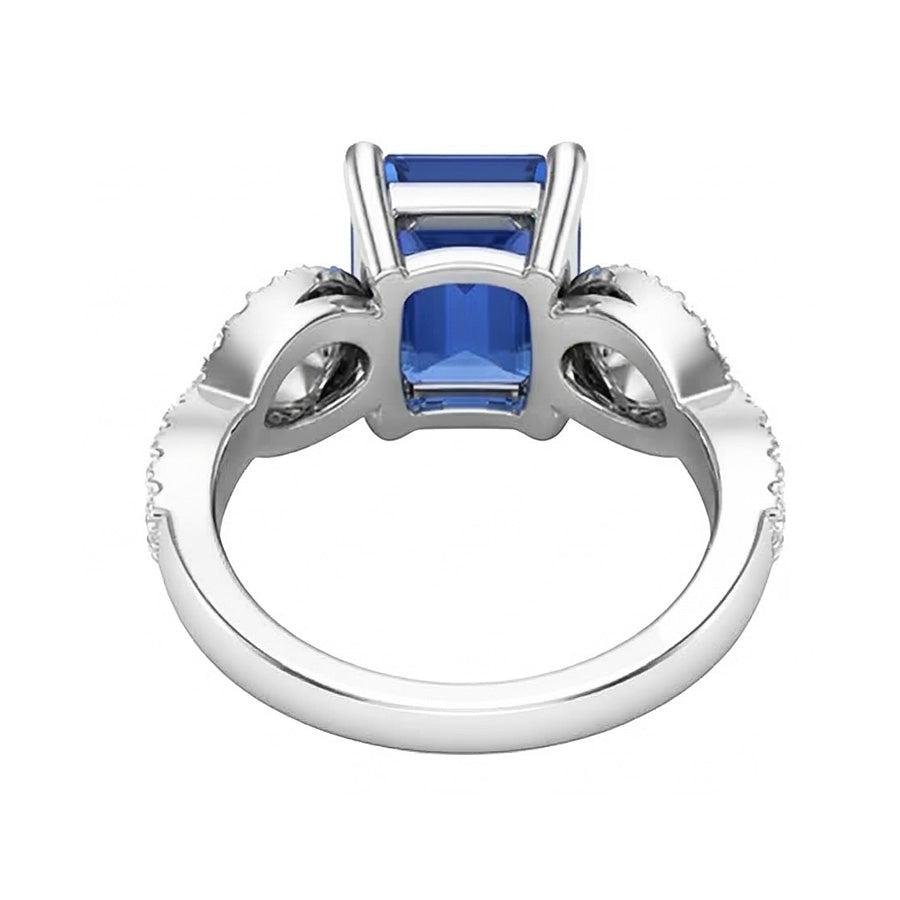 Emerald & Round Natural Earth Mined Diamond ( Not Lab Grown ) Ring Infinity Style Ceylon Sapphire 3 Carats