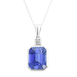 Emerald Blue Sapphire & Diamond Pendant Bezel Set 2 Stones 1.75 Carats