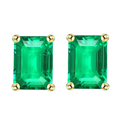 14K Two Tone Gold Gemstone Earring with Emerald – 4 ct