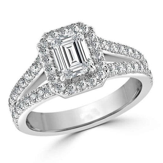 Emerald Cut 2.70 Carats Halo Genuine Diamond Engagement Ring 14K White Gold