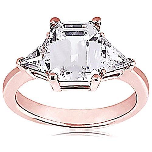 Emerald Cut 3.51 Ct. Genuine Diamond Anniversary 3 Stone Ring Rose Gold 14K