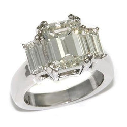 Emerald Cut 3 Stone Real Diamond Engagement Ring 4.50 Carats White Gold 14K