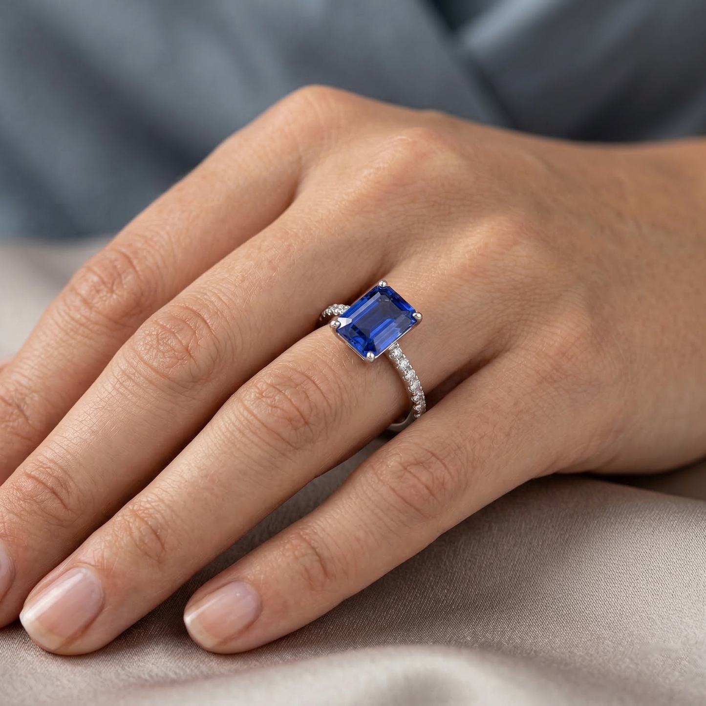 Emerald Cut And Round Cut 2.70 Ct Ceylon Sapphire Natural Earth Mined Diamond ( Not Lab Grown ) s Ring Gold