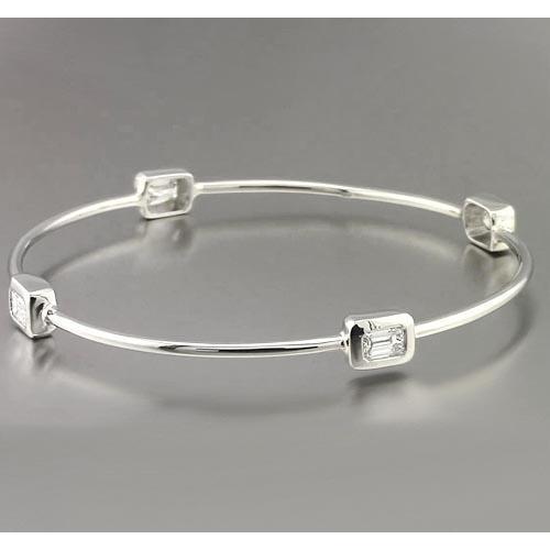 Emerald Cut Genuine Diamond Bangle 2 Carats Jewelry