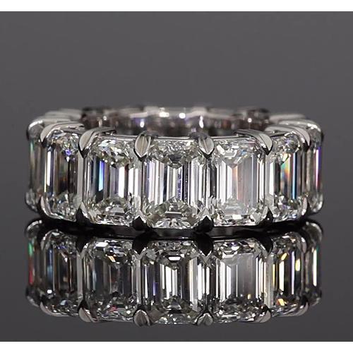 Emerald Cut Genuine Diamond Eternity Band 11.20 Carats White Gold