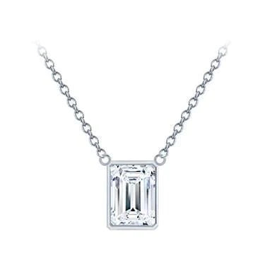 Emerald Cut Genuine Diamond Necklace Pendant 1 Carat White Gold 14K  Jewelry