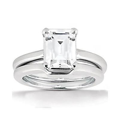 Emerald Cut Genuine Diamond Solitaire Ring 2 Carat With Band White Gold 14K