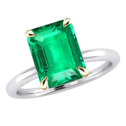 Two-Tone 14K Gold GIA-Certified Emerald Gemstone Ring 4 ct