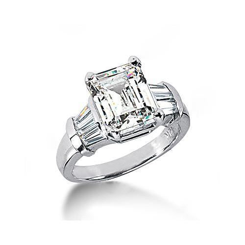 Emerald Cut Natural Diamond 3 Ct. White Gold Three Stone Ring