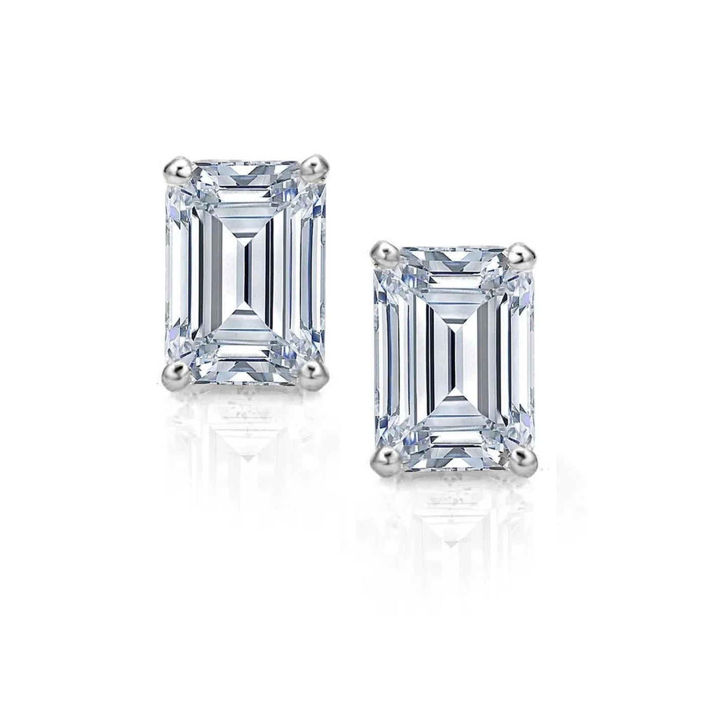 Emerald Cut Natural Diamond Women Stud Earrings White Gold 2 Carats