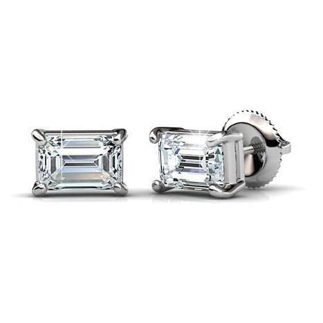 Emerald Cut Prong Set 4.50 Carats Real Diamonds Studs Earrings White Gold