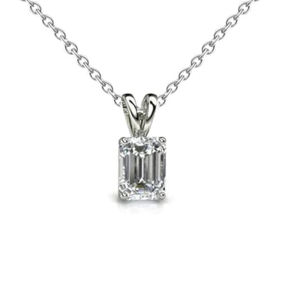 Emerald Cut Real Diamond Lady Necklace Pendant 2 Carats White Gold 14K
