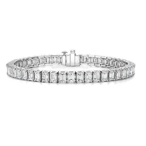 Emerald Cut Real Diamond Tennis Bracelet Women Jewelry 10 Carat WG 14K