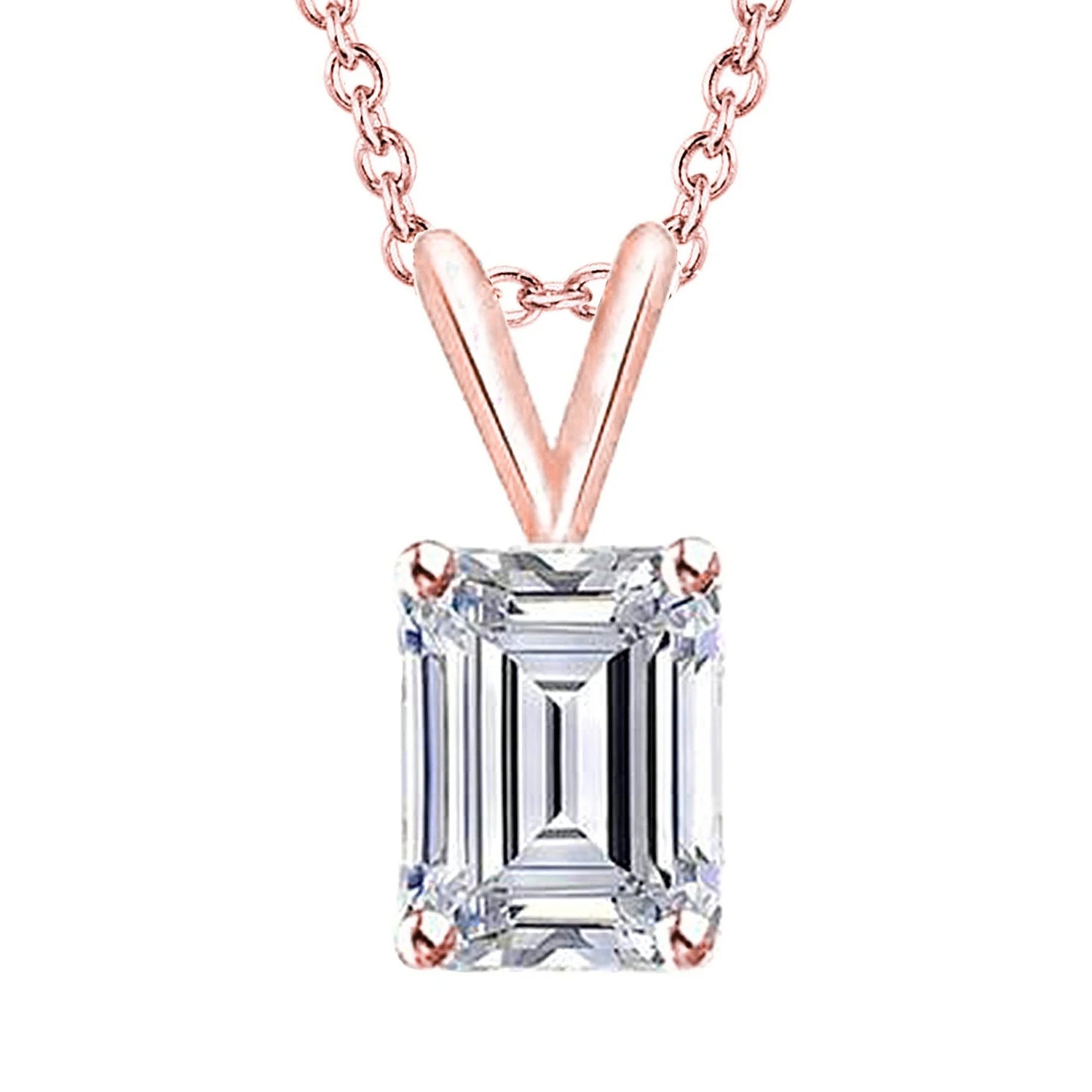 Emerald Cut Solitaire Genuine Diamond Pendant Necklace 1.50 Ct. Rose Gold 14K